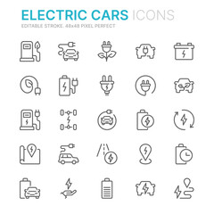 Collection of electric cars related outline icons. 48x48 Pixel Perfect. Editable stroke