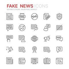 Collection of fake news related outline icons. 48x48 Pixel Perfect. Editable stroke