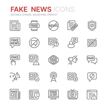 Collection of fake news related outline icons. 48x48 Pixel Perfect. Editable stroke