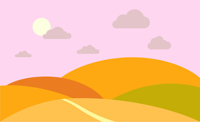 Fototapeta na wymiar Concept of autumn landscape of hills in flat style for print and design.Vector illustration.