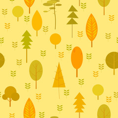 Autumn pattern of trees in cartoon style for print and decoration.Vector illustration.