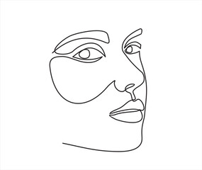 Woman abstract face one line drawing. Female portrait minimalist style. Modern minimal print. Trendy Illustration for cosmetics. Continuous line art. Fashion minimal print. beauty logo. vector