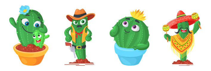 Cute cactus vector cartoon cacti illustration set © Siberian Art