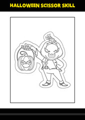 Halloween scissor skill for kids. Halloween scissor skill coloring page for kids.