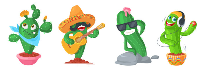 Funny kawaii cactus character vector cartoon set © Siberian Art