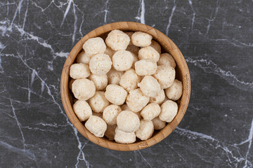 Bowl of sweet cereal balls for breakfast