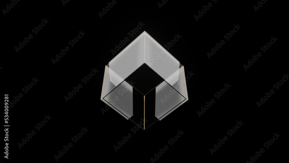 Aufkleber abstract 3d render structure with glass and golden elements. simple 3d motion graphic cube in dark s