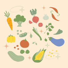 set of vegetables, fresh vegetables, hand drawn doodle illustration, isolated vector art, cooking ingredient, 