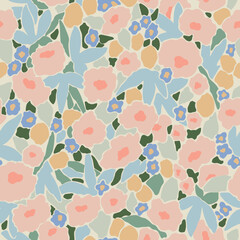 Vector ditsy flower illustration seamless repeat pattern 