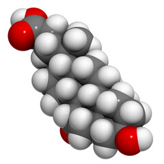 Ursodiol (ursodeoxycholic acid, UDCA) gallstone treatment drug, chemical structure.