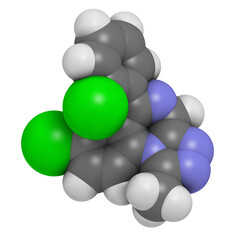 Triazolam insomnia drug (sleeping pill, benzodiazepine class), chemical structure.