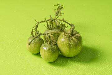 Fresh green tomatoes on a solid background
