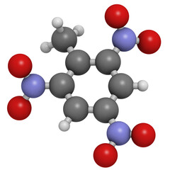 Trinitrotoluene (TNT) explosive molecule, chemical structure