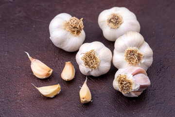 Fresh garlic on vintage table