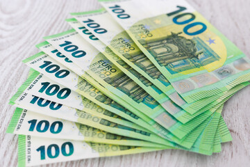 Euro banknote wallpaper. Close up of money. Finance, banking, savings, rise and money and inflation concept in Europe