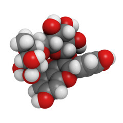 Rutin (rutoside, sophorin) molecule, chemical structure. Believed to have positive health effects.