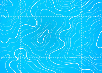 Ocean, sea topographic map with vector line contours of marine floor. Blue background with abstract topography pattern of sea depth, bottom relief, stream routes. Underwater landscape topographic map - obrazy, fototapety, plakaty