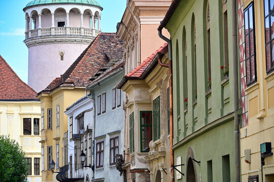 old buildings and Firewatch tower in Sopron Hungary