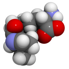 Pyrrolysine (Pyl, O) amino acid, molecular model.