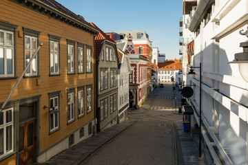 Beautiful houses in the streets of Stavanger's Old Town