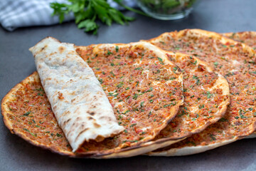 Turkish foods; Turkish pizza -Lahmacun