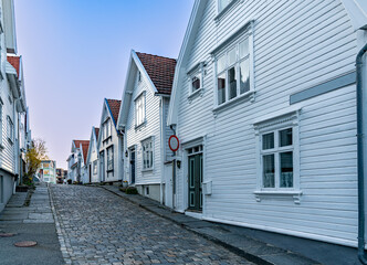 Fototapeta na wymiar Beautiful houses in the streets of Stavanger's Old Town