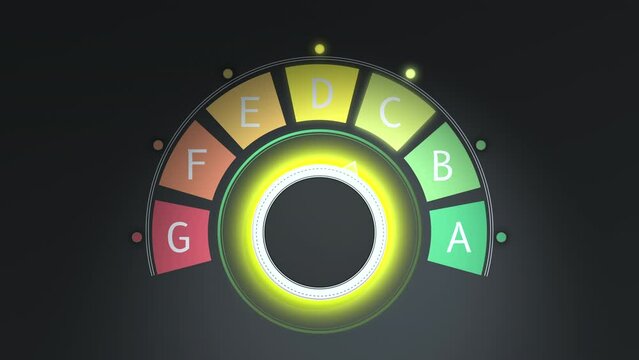 Different levels of Energy efficiency classes are increased with colorful switch. A mode for ecological sustainable energy use against rising gas prices