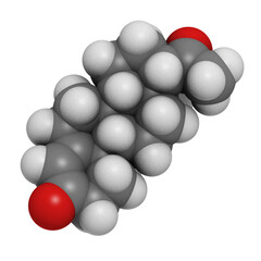 Progesterone female sex hormone, molecular model