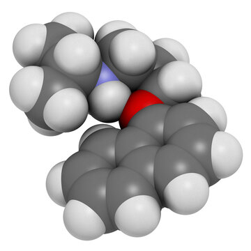 Propranolol high blood pressure drug molecule. Used to treat hypertension, anxiety and panic disorders.