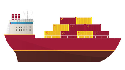 china cargo maritime ship vector, Container ship in harbor, Industrial sea port cargo logistics container import and export, Vector illustration on white wallpaper