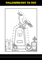 Halloween dot to dot coloring page for kids. Line art coloring page design for kids.
