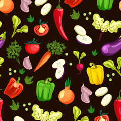 Seamless pattern with hand drawn colorful doodle vegetables