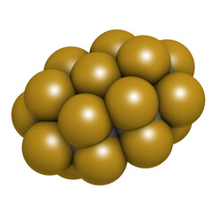 Perfluorodecalin fluorocarbon molecule. Used as component of artificial blood and for liquid breathing. 3D rendering.