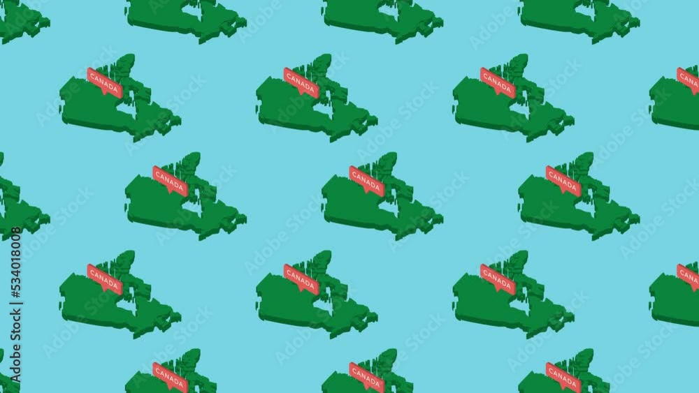 Aufkleber green isometric maps of country canada with orange pointer on a blue background. seamless loop horiz