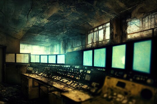 A nuclear ruin of Chernoby nuclear power station in Ukraine, as a result of the famous Chornobyl nuclear incident in 1986 in Pripyat, Soviet Union. 3D render.