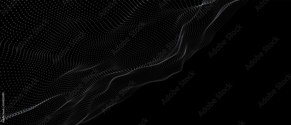 Poster wave of particles. abstract background with a dynamic wave. big data. vector illustration.