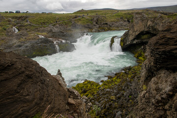 Fototapeta premium Goðafoss is one of the best known and most spectacular waterfalls in Iceland, located in the north of the island, at the beginning of the Sprengisandur road.