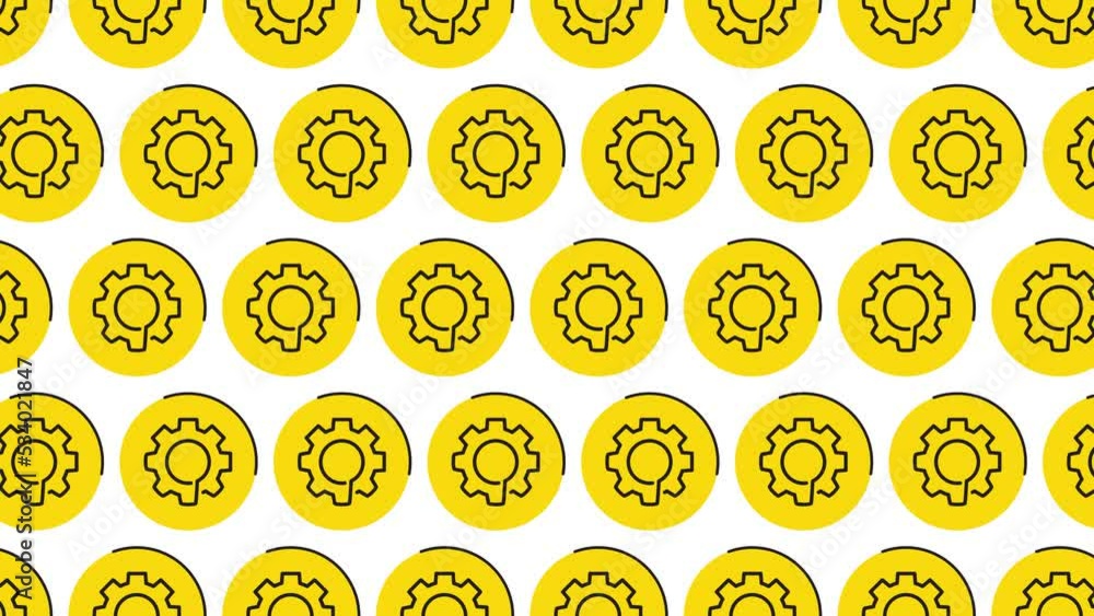 Aufkleber thin line cogwheel symbols on a white background. seamless loop dynamic pattern with regular symbols