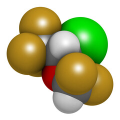 Isoflurane anesthetic drug molecule. Used for inhalational anesthesia during surgery.
