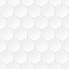 Abstract geometric seamless pattern with embossed white hexagon tiles. Vector illustration