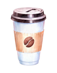 Vector watercolor illustration of Paper Coffee Cup