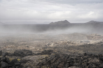 Krafla is a caldera of about 10 km and with a 90 km long fissure located in the north of Iceland in the Mývatn region.