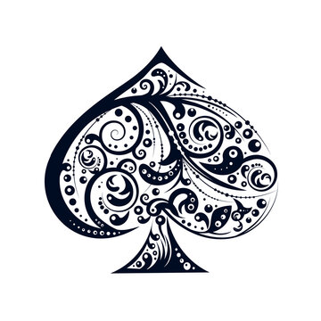 Spades vector playing card suit symbols made by floral elements. Vintage stylized illustration. Works well as print, computer icon, emblem, gambling design element