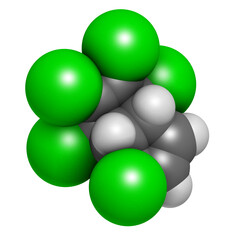 Heptachlor organochlorine pesticide molecule. Insecticide and known Persistent Organic Pollutant (POP).
