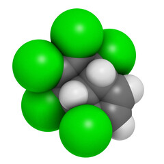 Heptachlor organochlorine pesticide molecule. Insecticide and known Persistent Organic Pollutant (POP).