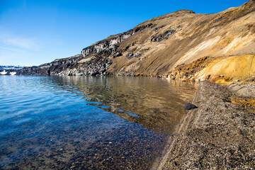 Fototapeta na wymiar Oskjuvatn, sometimes called Lake Askja due to its location in the Askja caldera, is a vast crater lake in north Iceland