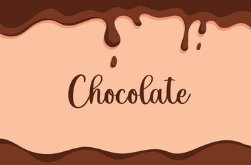 Banner background with drops of current chocolate and the inscription chocolate