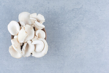 Bowl of fresh oyster mushroom on grey background