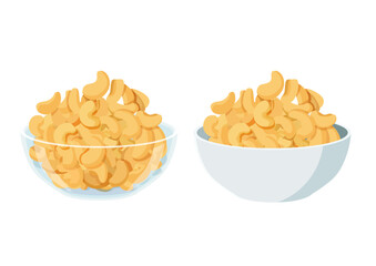 cashew nuts in a clear glass cup and a white cup on white background illustration vector