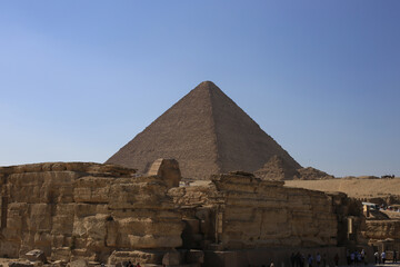 Egypt Cairo - Giza. General view of the pyramids with the Sphinx